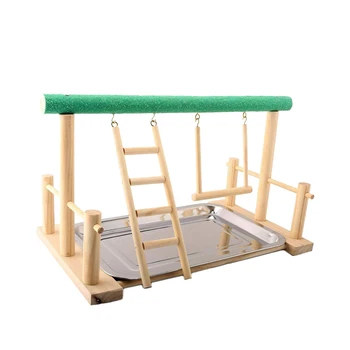 

Bird Playground Parrots Wood Perch Playstand Gym Stand Playpen Ladder with Feeder Seed Cups Bird Ropes Toys Exercise Play