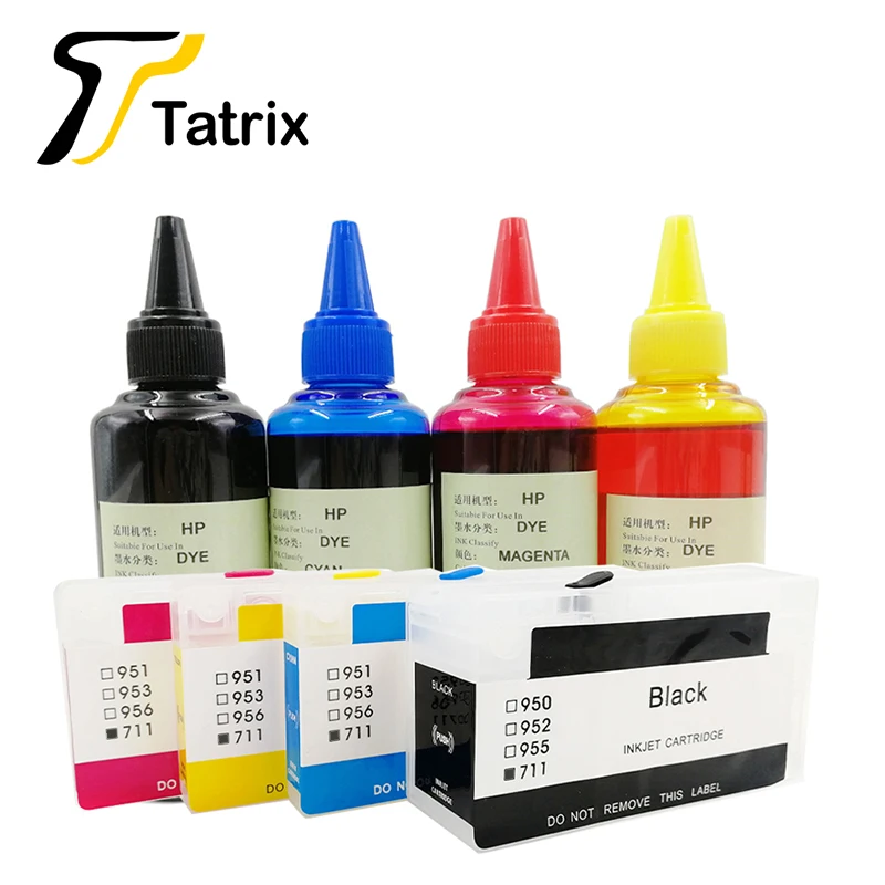 Пустой перезаправляемый картридж Tatrix 4 цветов для HP 711 с сбрасываемым чипом
