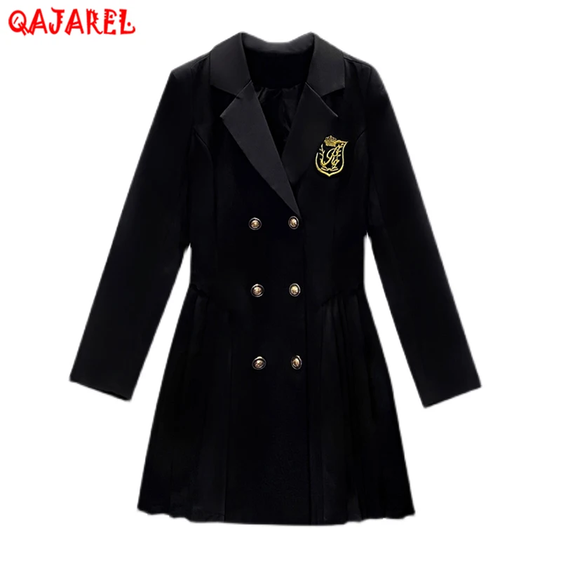 

Women Black Sexy Mini Pleated Suit Dress Autumn Winter Korean Vintage Hepburn Long Sleeve Dress 2023 Elegant Bodycon Party Dress