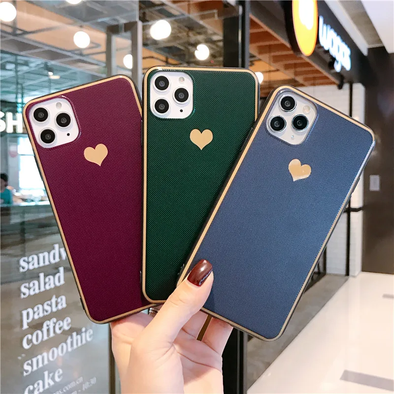 

Love Heart Phone Case For iPhone 11 Pro Max 7 8 6 6s Plus 2 in 1 Hard Acrylic Back Case For iPhone XR X Xs Max Solid color Cover