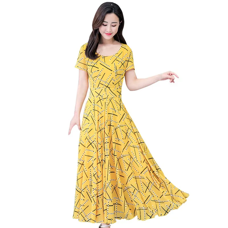 Женские платья с коротким рукавом с принтом летнее платье модное летнее платье для женщин - Цвет: Цвет: желтый
