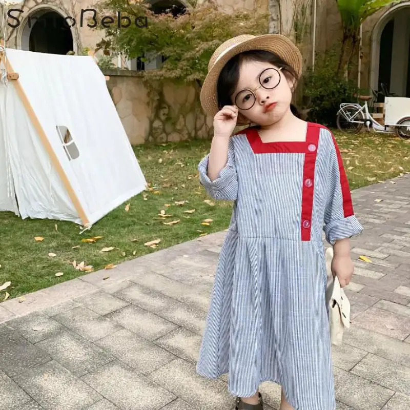 

Children Baby Sweet Girls Striped Dress Vertical Stripe Color Matching Temperament Japanese Dress Girl Baby Skirt Toddler 1-5YRS