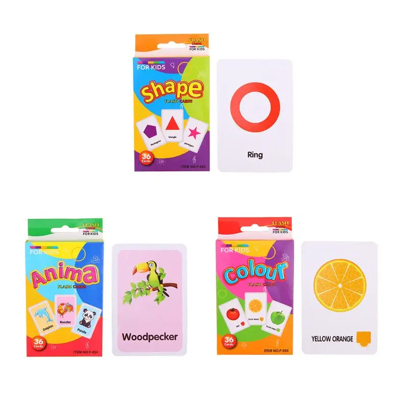 

36pcs Children Recognition Shape Animal Color Teaching Card Cognitive Flash Puzzle Infant Early Education Learning Toy Gifts