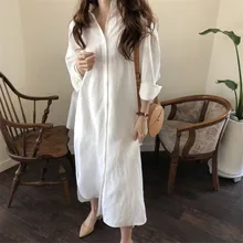 

2021 Elegant Autumn Long Maxi Dresses Women Button Down Shirt Dress Split Vestido Robe Vintage Long Sleeve Cotton Dress Oversize