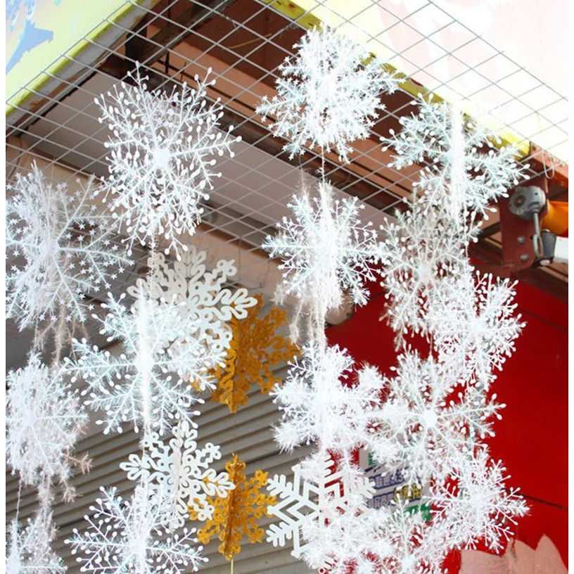 

30pc navidad 2021 Christmas Party White Snowflake Decor For home Hanging Pendants New Year Xmas Tree Ornaments Window Decoration