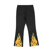 Pantalones vaqueros holgados para hombre, Jeans rectos con estampado de llama amarilla, de algodón negro, Hip Hop, de gran tamaño, 2021