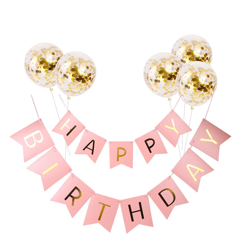 

Rose Gold Happy Birthday Banners Confetti Latex Balloons Happy Birthday Party Decorations Kids Adult Party Hanging Garland Flags
