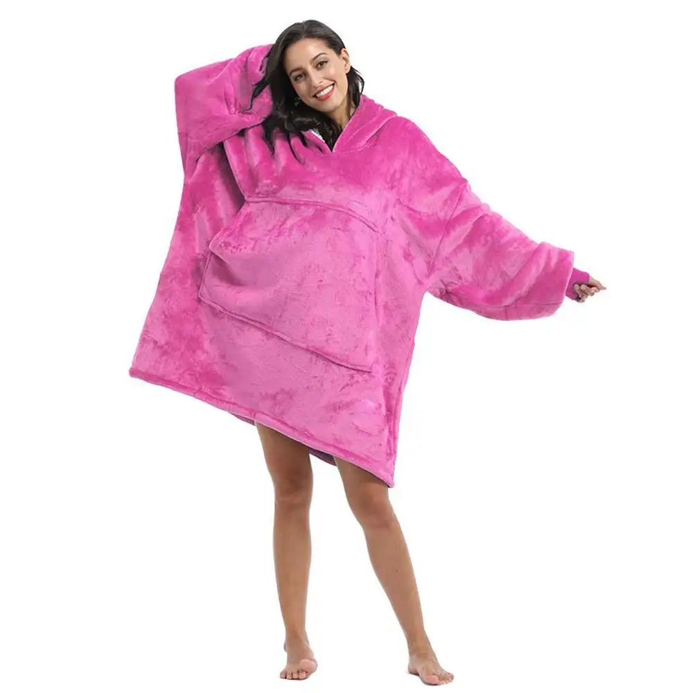 Одеяло с рукавами для женщин, большие размеры, худи, Флисовые Толстовки, Толстовки, гигантское ТВ одеяло, зимнее теплое платье, Casaco Feminino - Цвет: pink