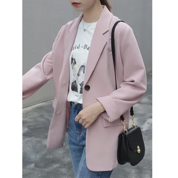 

WOMENGAGA NEW Fashion Womens Korean Version Simple Loose Casual Suit Jacket Woman Pink Girl Female Pockets Q007
