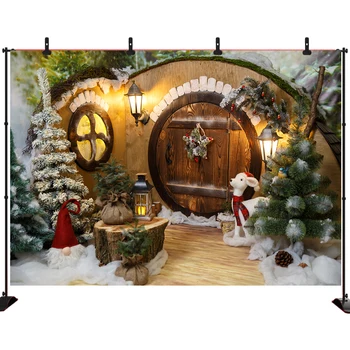 

Acejoker Merry Christmas Backdrop for Party Hobbit Chalet Christmas Tree PhotoShoot Vinyl Photography Background