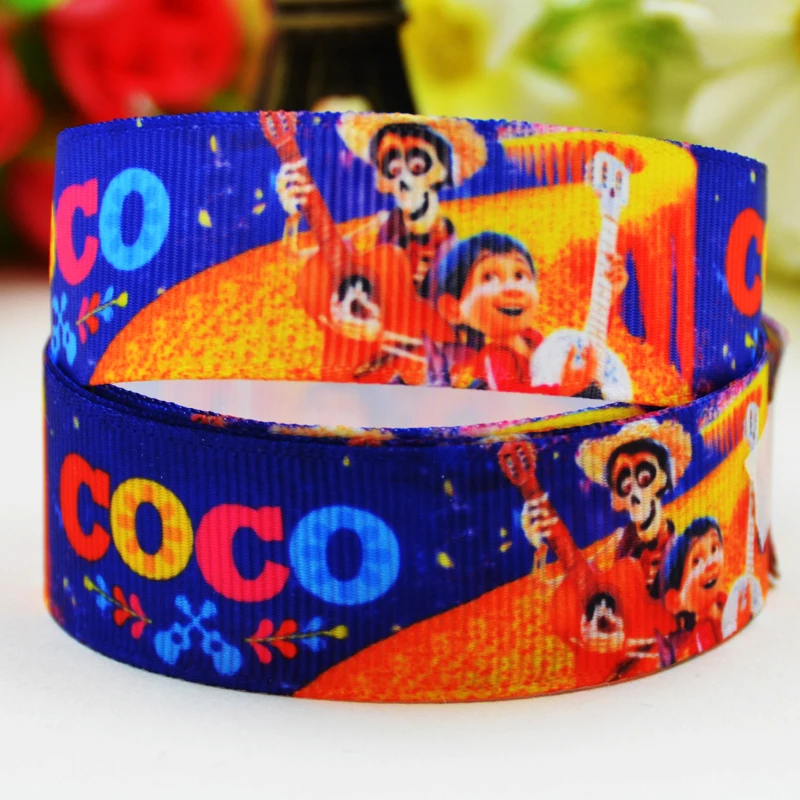 7/"(22 мм) вечерние Сатиновые ленты с принтом героев мультфильмов COCO, 10 ярдов, Mul067 - Цвет: X 01751