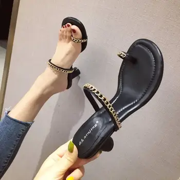 

Female Shoes Ladies' Slippers Square heel Rivet Med Rubber Flip Flops 2020 Block Summer Hawaiian Slides Fabric Hoof Heels PU