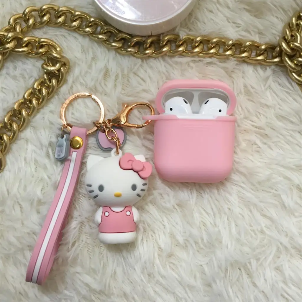 Милый мультфильм для airpods чехол hello kitty Мелодия для наушники для iPhone Мягкая силиконовая сумка Универсальный телефон крюк вверх ремень, запястье - Цвет: As shown5