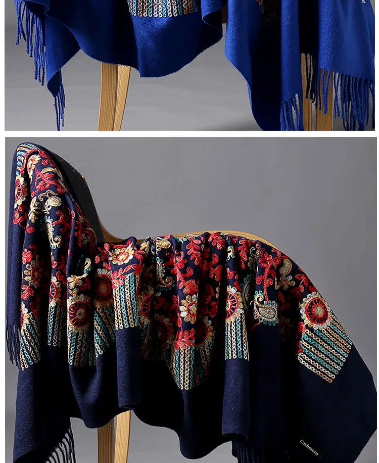 Бренд embroidy2019 шарф для женщин зимние новые кашемировые шарфы Дамская Шаль Обертывание женский платок одеяло с кисточками бандана Пашмина