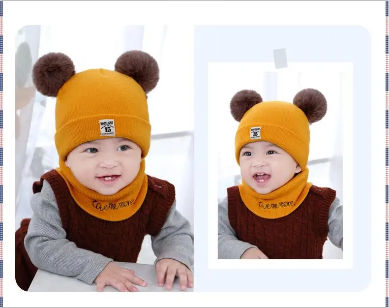 new hat scarf autumn and winter baby hat boys and girls hair ball hat O collar scarf winter warm knitted beanie hat scarf s