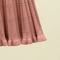 Осенние вязанные длинные юбки трапециевидной формы с эластичным поясом, плиссированные юбки до середины икры, Длинные вязаные зимние юбки - Цвет: pink