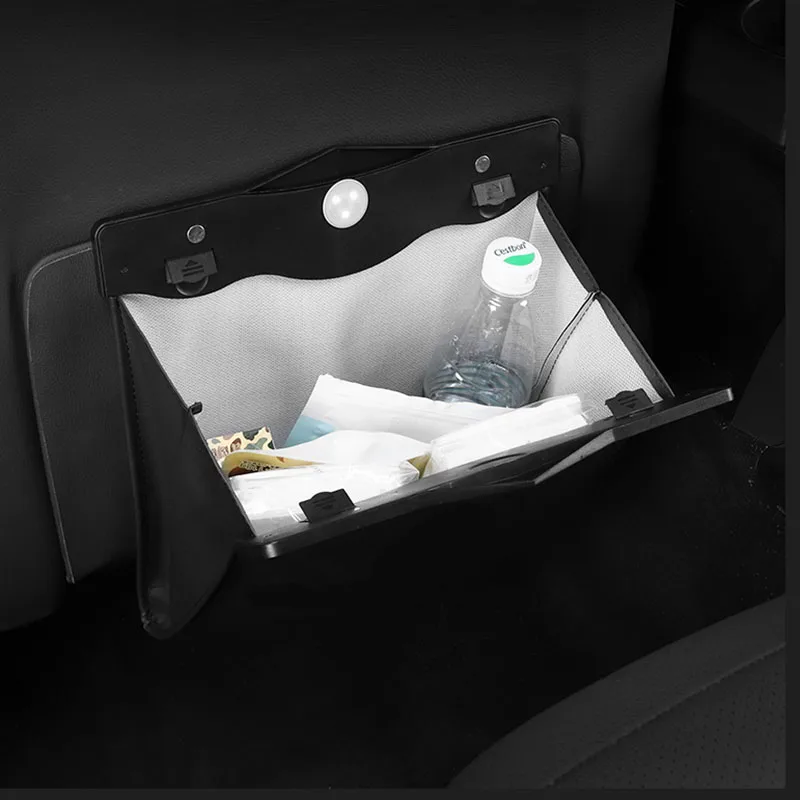 Acheter KWHVOIY Smart LED poubelle de voiture siège arrière petit sac à  ordures de voiture mince suspendu magnétique en cuir poche de rangement  voiture