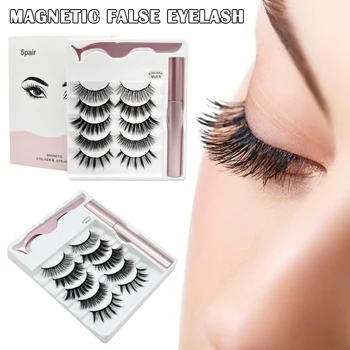 

5 Pairs Magnetic Mixed False Eyelashes Magnetic Liquid Eyeliner Tweezer Set WH998