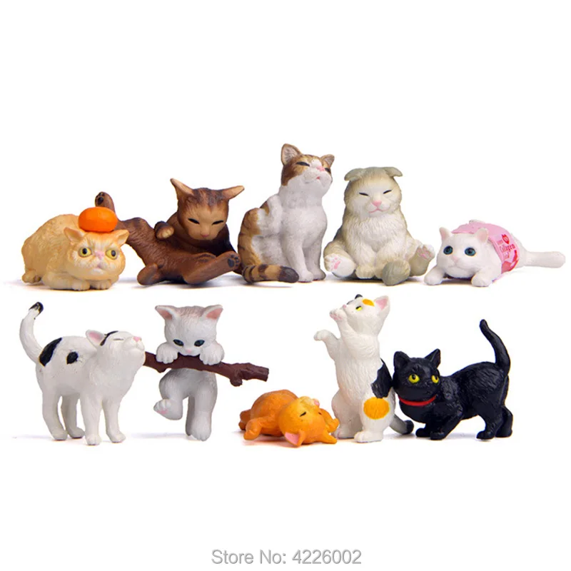 Funny Cat Figurines Set Cute Kitten Animal Miniature Model Collectible Dolls Playset Little Pet Anime Figures Kids Toys 10pcs | Игрушки и