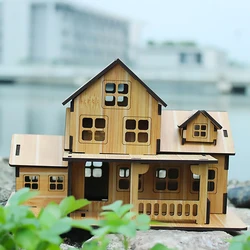 3d madeira de bambu quebra cabeça brinquedos casa villa modelo jigsaw arquitetura casa diy conjunto kit crianças brinquedo de madeira educacional para crianças