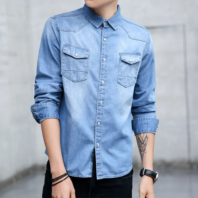 

2020 Winter New Slim Men's Jeans Long Sleeve Shirts Youth Casual Jackets Men Shirts Clothing