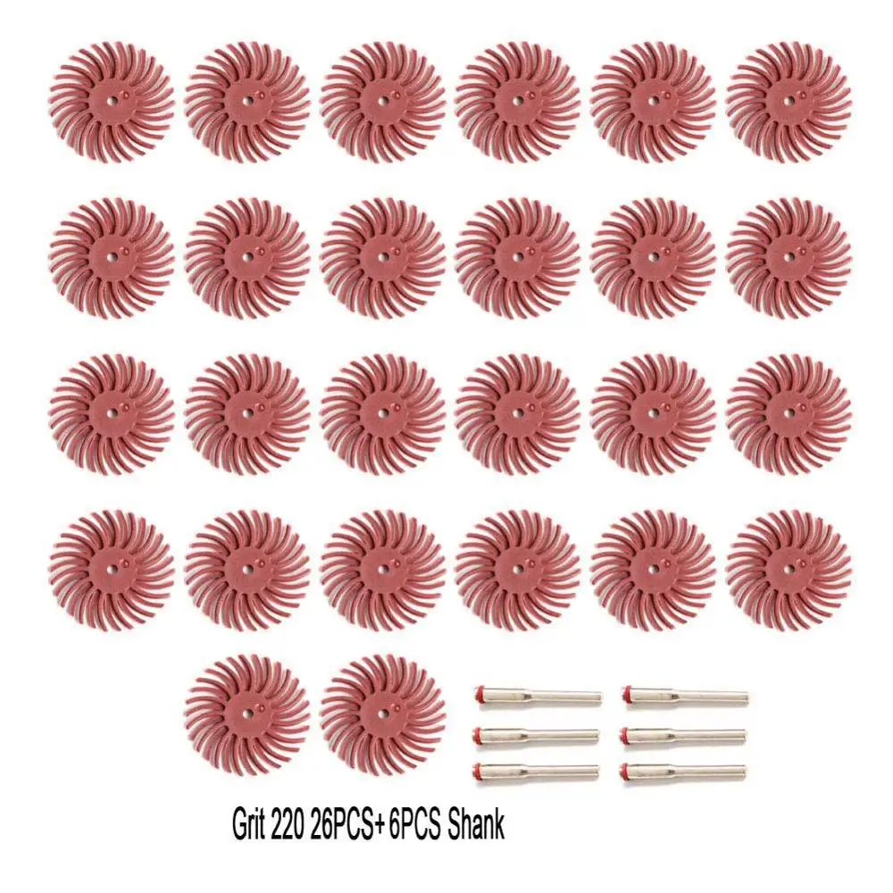 32PC Grit 220 set 1 дюйм набор радиальных щетинных дисков абразивная щетка 1/" 3 2,35 мм детали хвостовика полировочное колесо для Dremel аксессуары для вращающихся инструментов - Цвет: 32PC Grit 220 set