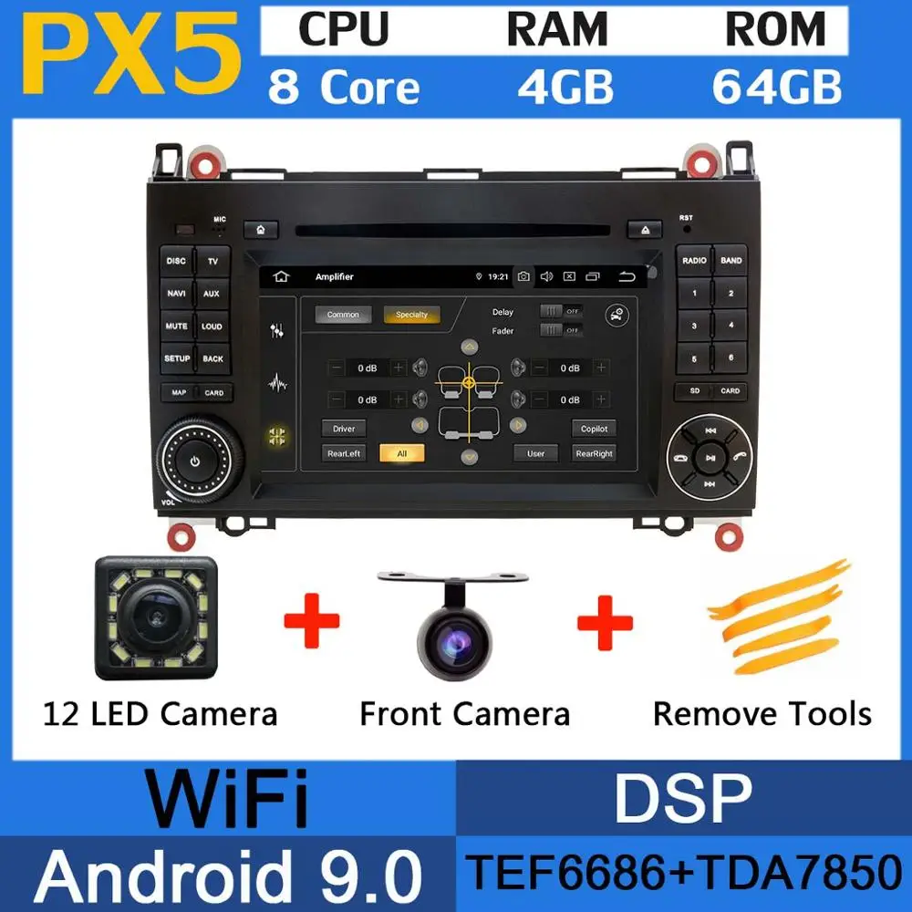 PX5 PX6 Android 9,0 8Core 4+ 64G 5×USB автомобильный DVD мультимедийный плеер DSP CarPlay радио gps для Mercedes Benz Sprinter W169 W245 W906 B200 - Цвет: PX5