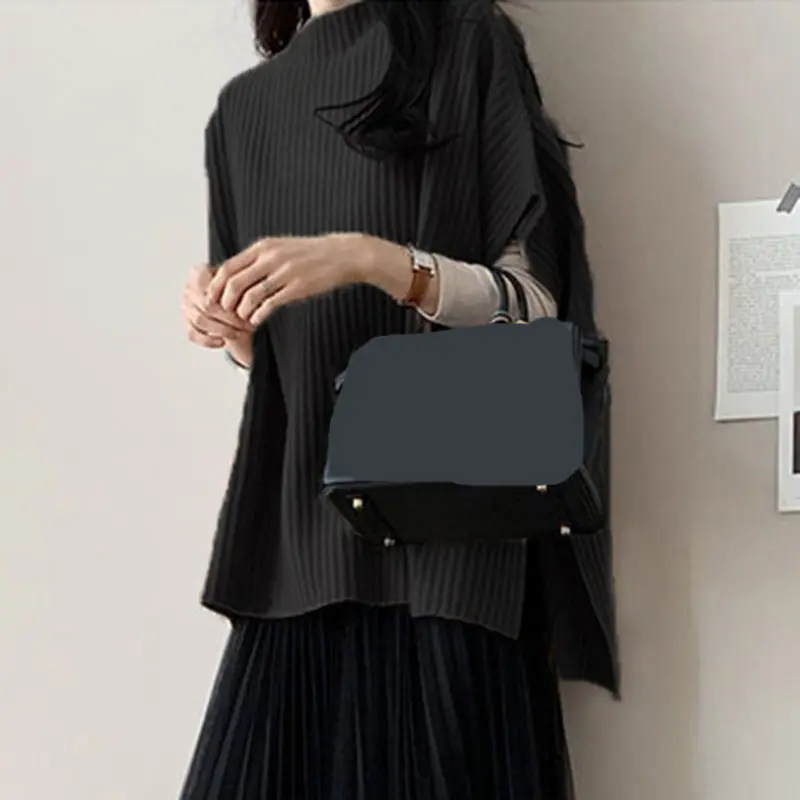 Black Sweater RICININA, элегантные женские свитера с коротким рукавом "летучая мышь" и круглым вырезом, свободные женские вязаные свитера-пуловеры для женщин - Цвет: Black Sweater