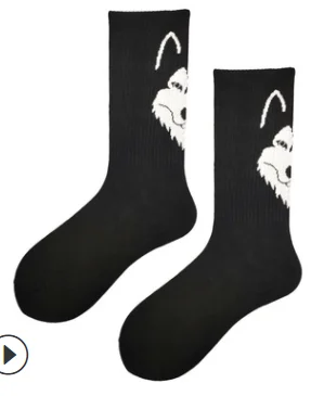 Korean fashion men Harajuku hip-hop socks funny wolf panda eagle lion tiger socks ferocious animal print men socks 4