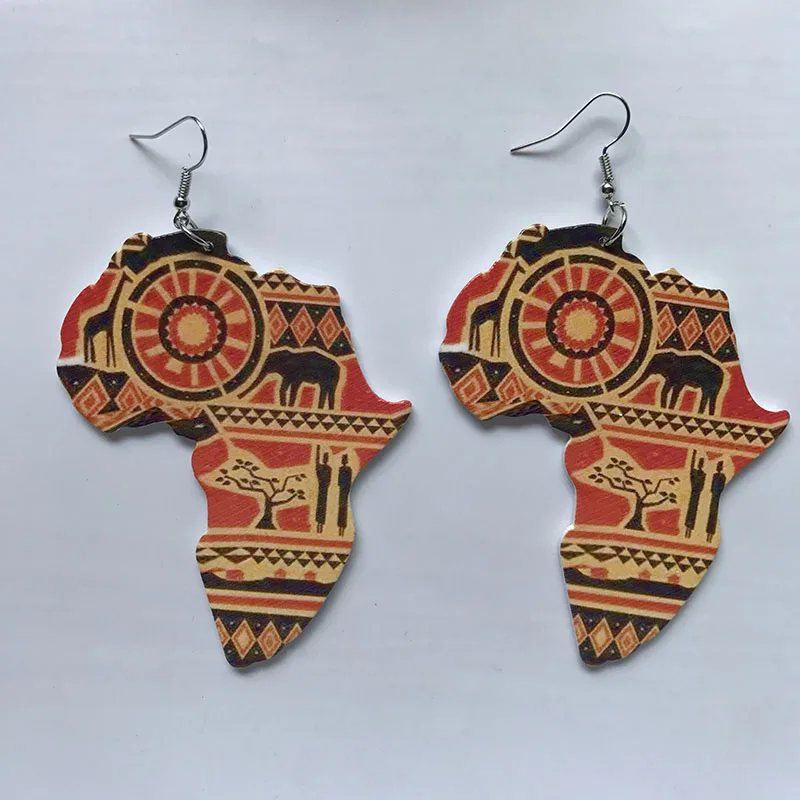Black Queen Wood Africa Map hollow out Heart Earrings Vintage Party African Afro Jewelry Wooden DIY Club Gift - Image 6