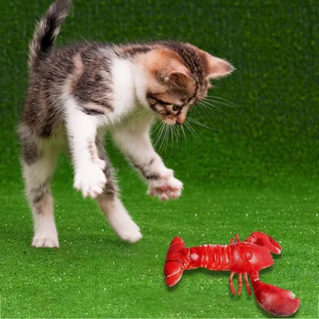 

PP Cotton USB Pet Cat Lobster Crab Toy Red Pet Cat Squeak Toy Durable Electric Cat Lobster Toy 24x27x5cm