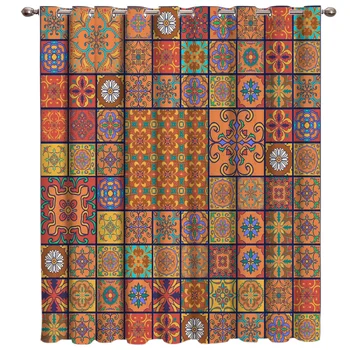 

Retro Ethnic Square Pattern Room Curtains Large Window Window Blinds Living Room Decor Kitchen Indoor Decor Curtain Kids Room