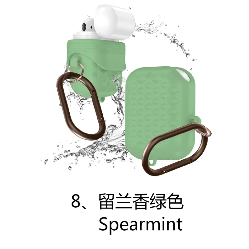 8.Spearmint Силиконовый наушник чехол для Apple Airpods противоударный чехол для AirPods зарядный ящики для AirPods водонепроницаемый защитный чехол - Цвет: 8.Spearmint