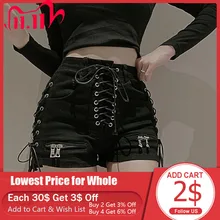 

Bandage Sexy Denim Shorts Women Streetwear Gothic Jeans Mini High Waist Lace Up Casual Zip Black Goth Club Fashion 2021