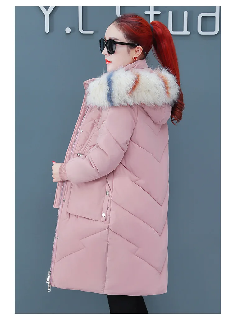 Diwish, Женская парка размера плюс 5xl, модная, средней длины,, зимняя, толстая, сохраняющая тепло, куртка с меховым воротником, с капюшоном, женское повседневное пальто