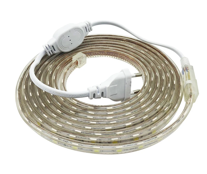SMD 5050 AC220V Светодиодные ленты гибкий светильник 60 светодиодный s/m Водонепроницаемый светодиодный лента светодиодный светильник с Мощность штекер Адаптер длиной 1 м/2 м/3M/5 M/6 M/8 м/9 м/10 м/15 м/20 м