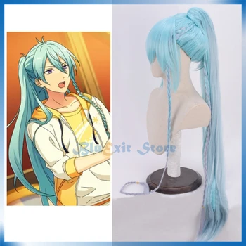 

Game Anime Ensemble Stars Hibiki Wataru Wig Blue 100cm Long Ponytail Cosplay Hair Comic Con Pigtail Halloween Synthetic Hair