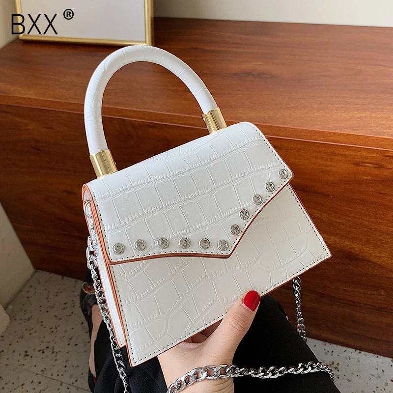 

[BXX] Women's Single Shoulder Crossbody Bag All-match Flap 2020 Brand Designer Tide Diamond Chain PU Leather Portable Bag HG914