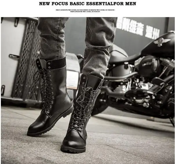 Мужские ботинки в стиле милитари; коллекция года; кожаные зимние ковбойские ботинки черного цвета в готическом стиле; ботинки в стиле панк; Мужская обувь; мотоботы; ботинки-дезерты