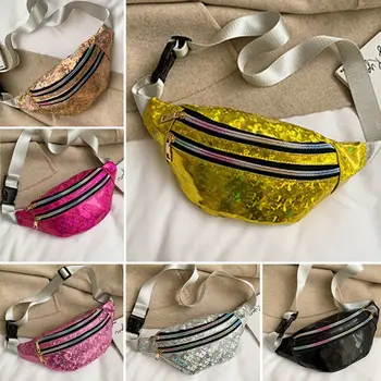 

Women PU Laser Waist Fanny Pack Belt Bag Pouch Travel Hip Bum Bag Small Purse
