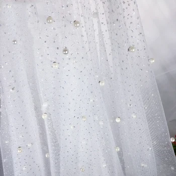 

2 Meter/lot Width 150cm Sequin Pearls Tulle Fabric Pearl Mesh for Dress Party Skirts Wedding Decoration Organza Glitter Fabrics