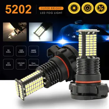 

2Pcs 5202 LED Fog Light Bulbs DRL 3200 Lumens Super Bright 84-SMD 12V 24V H16 LED Bulbs Replacement for Cars, Trucks, 6000K Whit