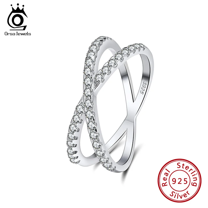 ORSA JEWELS 925 пробы серебро X-образное кольцо с фианитами женское классическое на