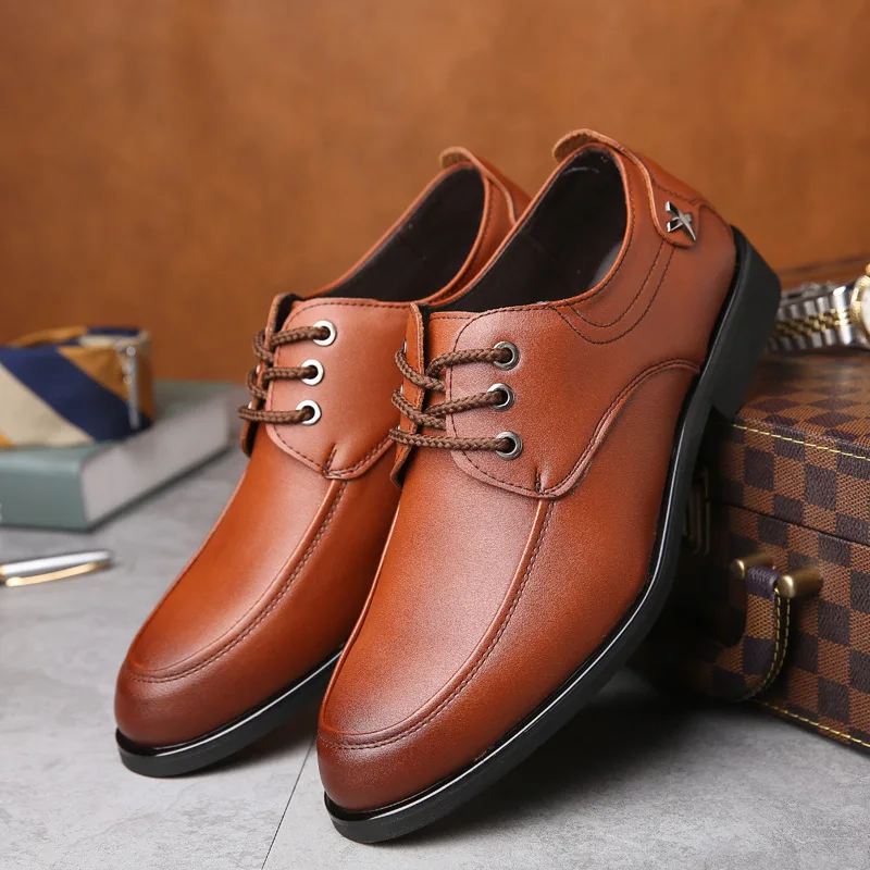 

Summer New Style Simple Lace-up Low Top MEN'S Leather Shoes Retro Business Casual Dress Shoes Men Shoes