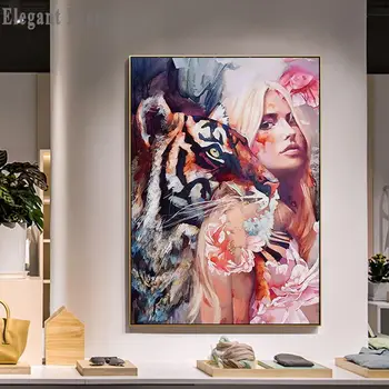 

Beauty Animal Tiger Flower Abstract Decorative Picture Black White Fashion Poster Nordic Wall Art Canvas Print Modern Home Decor