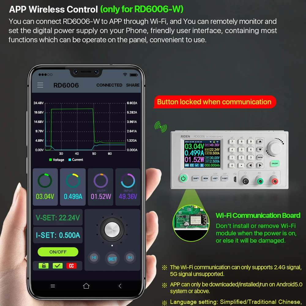 60V 5A RD6006 RD6006W USB WIFI DC-DC Voltage Current Step-down Power Supply Module Buck Voltage Converter Voltmeter