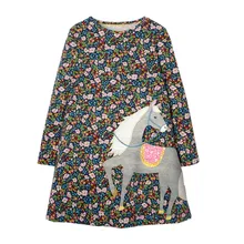 Для детей, длинный рукав, аппликация платья для девочек платье принцессы с цветочным рисунком хлопковое Модная одежда для детей, Детская мода Демисезонная одежда Детские платья для девочек