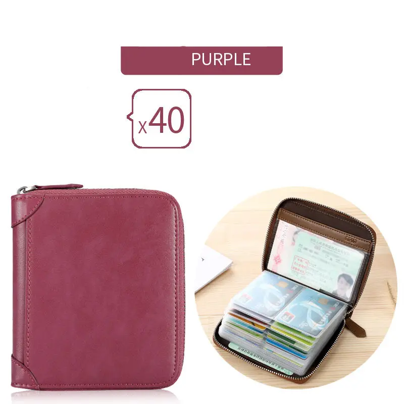 SOUTH GOOSE New Genuine Leather Card Wallet Anti-RFID Men Business Credit Card Holder Women ID Passport Purse Multi-card Clutch - Цвет: Purple 40 Slots