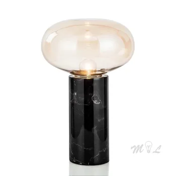 

American Country Marble Table Lamp Beside Lamp Amber Glass Lampshade Home Deco Desk Lamp for Bedroom Living Lamp Led Table Lamps