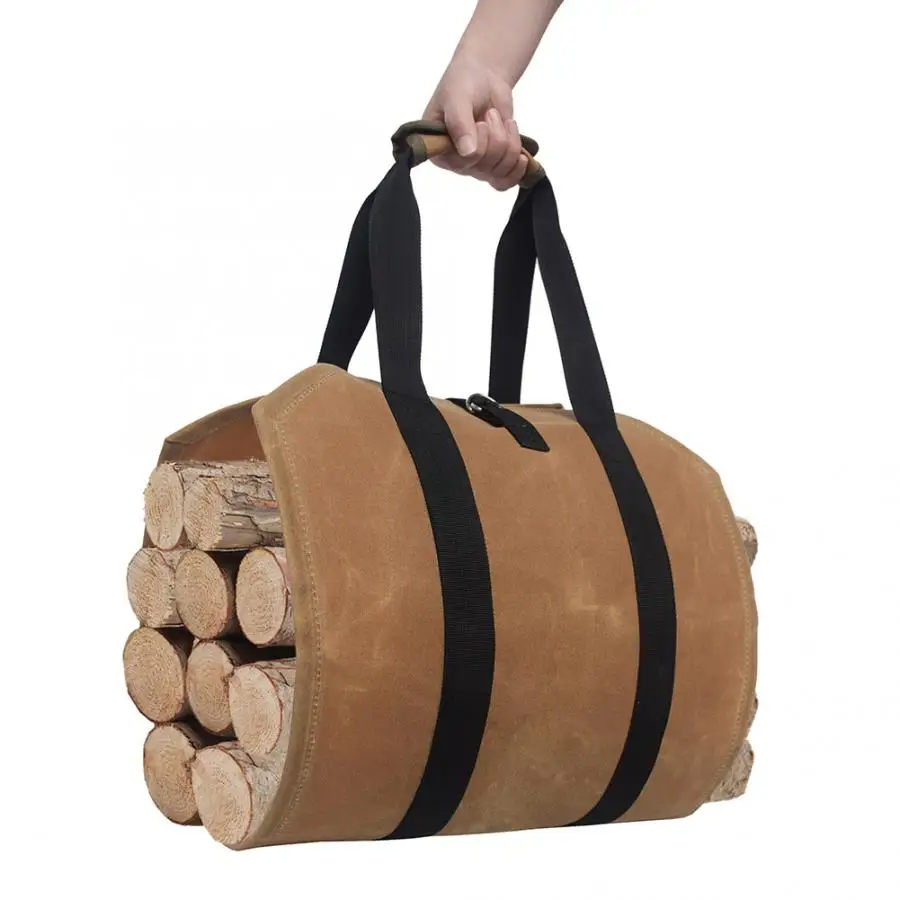 

Garden Water Resistant Wood Carry Bag Firewood Carrier Waxed Canvas Wood Bag Storage Bag